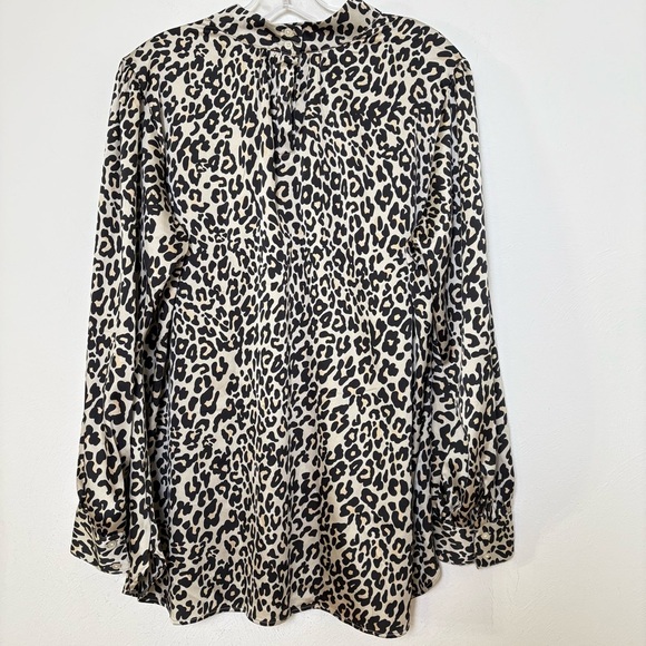 LOFT Leopard Print Silk Feel Silky Mock Neck Long Sleeve Blouse Top Shirt 16 - Picture 3 of 11